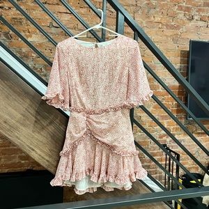 Red floral print ruffle dress